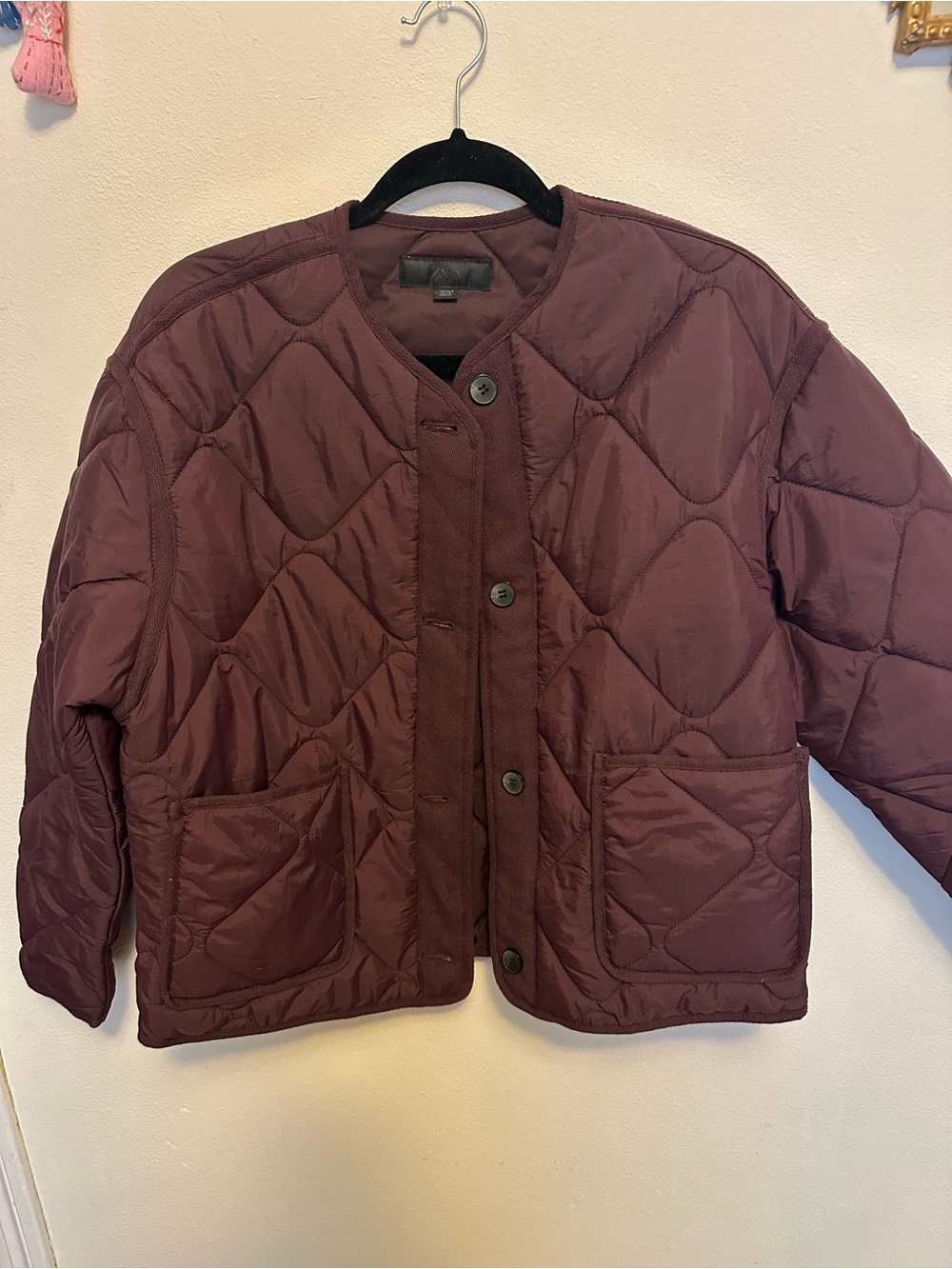 Zara Quilted Button-Front Jacket - Burgundy